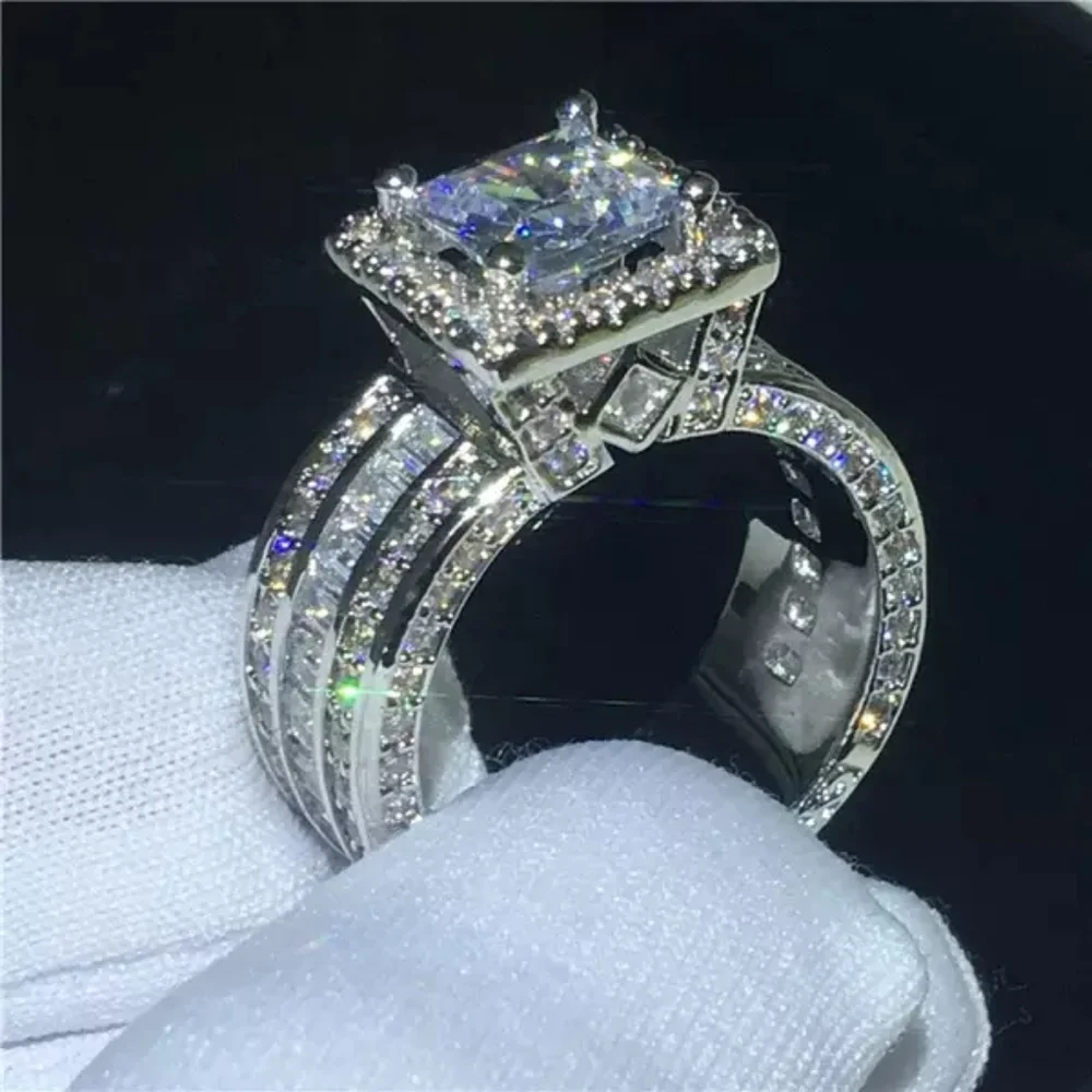 New 925 Silver Luxury Diamond Wedding Ring